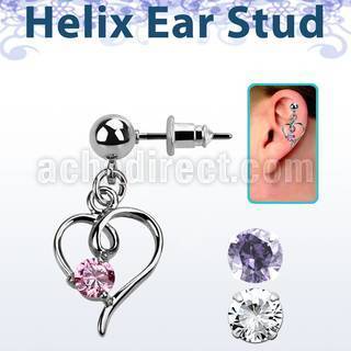 erbz59 piercing oreja acero quirurgico bola zirconia corazon escrito 9mm colgado se vende por pieza distribuidor