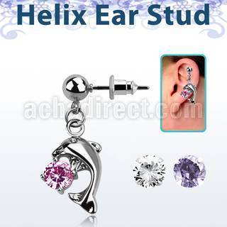erbz7 piercing oreja acero quirurgico bola delfin colgado zirconia redonda se vende por pieza distribuidor mayorista