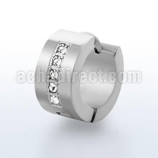 ercz19 high polished stainless steel huggie with 5 crystals