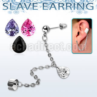 erdl14 piercing oreja acero inoxidable conectado falsa esclava helix clip zirconia pera 11x9mm colgando 4mm 8mm venta