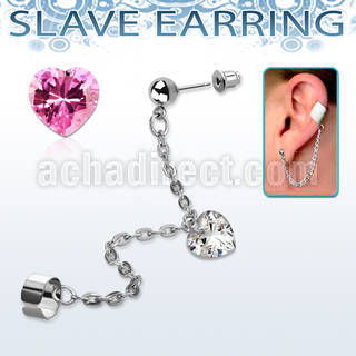 erdl17 piercing oreja acero inoxidable conectado falsa esclava helix clip zirconia corazon 9x11mm colgando distribuidor mayorista
