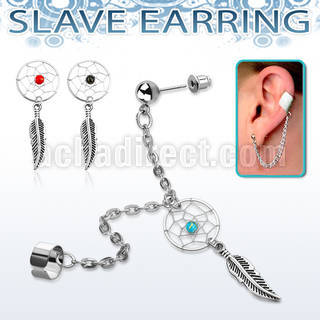 erdl7 steel fake slave helix clip w dream catcher dangling