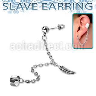 erdl9 steel fake slave helix clip with chain small feather