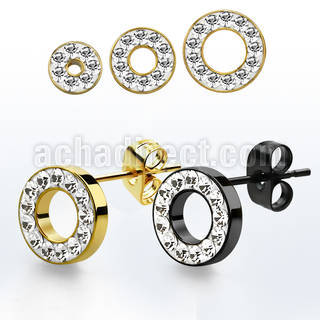 erftf pvd steel fake flesh tunnel ear stud w multi crystal rim