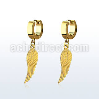 erg584 pendiente huggie oreja acero inoxidable pvd dorado colgante ala pajaro distribuidor mayorista
