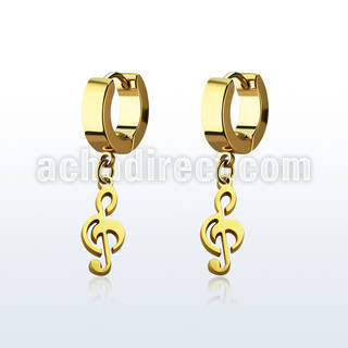 erg709 pendiente huggie oreja acero inoxidable pvd dorado colgante nota musical al por mayor