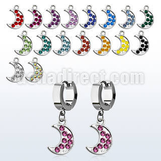 erh401 par pendientes huggie oreja acero inoxidable brillo espejo colgante luna cristal distribuidor