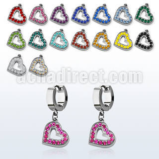 erh402 par pendientes huggie oreja acero inoxidable brillo espejo colgante corazon cristal tachonado al por mayor