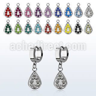 erh403 par pendientes huggie oreja acero inoxidable brillo espejo colgante lagrima cristal venta
