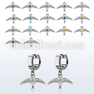 erh463 par pendientes huggie oreja acero inoxidable brillo espejo colgante liso pajaro cristal centro venta