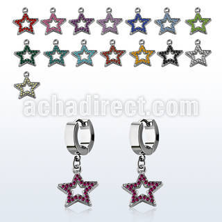 erh488 par pendientes huggie oreja acero inoxidable brillo espejo colgante cristal tachonado estrella distribuidor mayorista
