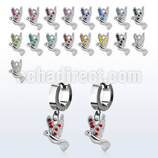 erh550 par pendientes huggie oreja acero inoxidable brillo espejo colgante paloma cristal distribuidor