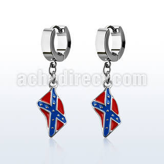 erh553 steel huggies earrings w dangling confederate flag