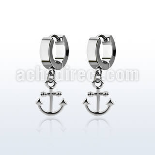 erh632 par pendientes huggie oreja acero inoxidable brillo espejo colgante liso ancla venta