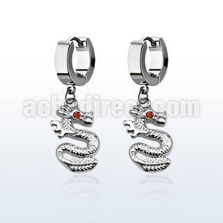 erh721 par pendientes huggie oreja acero inoxidable brillo espejo colgante dragon ojo cristal distribuidor mayorista