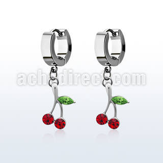 erhch10 par pendientes huggie oreja acero inoxidable brillo espejo colgante cereza cristal mayorista