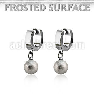 erhfo8 steel huggies earrings w 8mm frosted steel balls