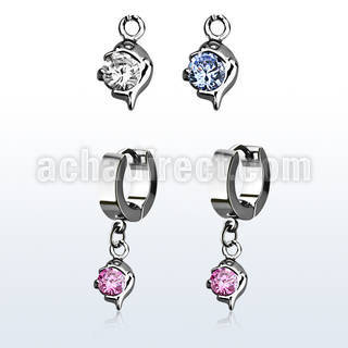 erhz10 par pendientes huggie oreja acero inoxidable brillo espejo colgante delfin zirconia mayorista