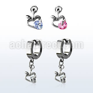 erhz374 par pendientes huggie oreja acero inoxidable brillo espejo colgante manzana zirconita redonda mayorista