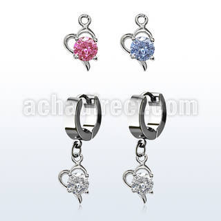 erhz9 par pendientes huggie oreja acero inoxidable brillo espejo colgante corazon zirconia redonda mayorista