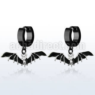 erk569 pendiente huggie oreja acero inoxidable pvd negro colgante murcielago negro distribuidor mayorista