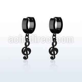 erk709 pendiente huggie oreja acero inoxidable pvd negro colgante negro nota musical al por mayor