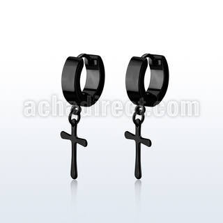 erkcrs pendiente huggie oreja acero inoxidable pvd negro colgante cruz lisa mayorista