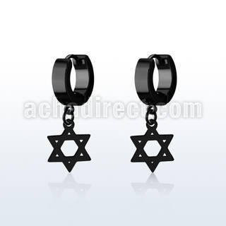 erkdsr pendiente huggie oreja acero inoxidable pvd negro colgante estrella david distribuidor mayorista
