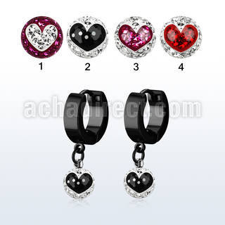 erkfrb8 black steel huggies dangling heart multi crystal ball