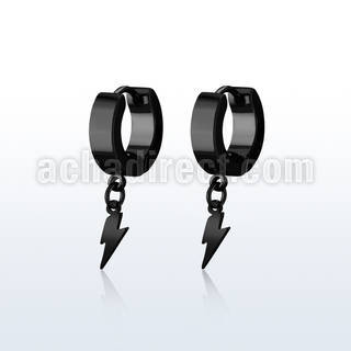 erklit par pendientes huggie acero inoxidable chapado pvd negro colgante acero liso rayo