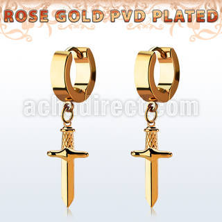 err768 pendiente huggie oreja acero inoxidable chapado pvd oro rosa colgante punal colgante laton chapado oro rosa