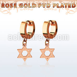 errdsr pendiente huggie oreja acero inoxidable pvd oro rosa colgante estrella david distribuidor
