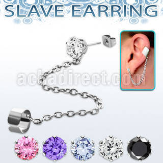 erzdl steel ear stud w prong cz connected to slave helix clip