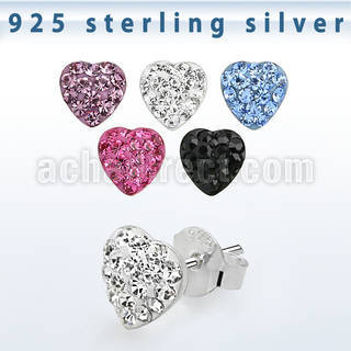 esfd7m par piercing oreja plata esterlina 925 corazon cristal ferido 6mm mayorista