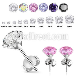 eszr 316l steel prong ear studs cubic zirconia cz stones