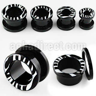 ftaa black acrylic screw fit tunnel with b w zebra stripes