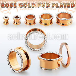 fttspfr rose gold 316l steel flesh tunnel w ferido crystal rim