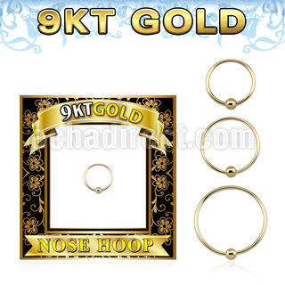 g9hob 9k gold fixed bead nose hoop with 2mm ball