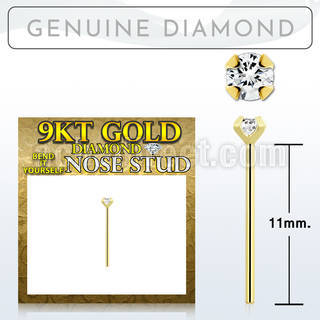 g9ydb2 genuine diamond 9k gold bend it yourself nose stud 2mm prong set round diamond