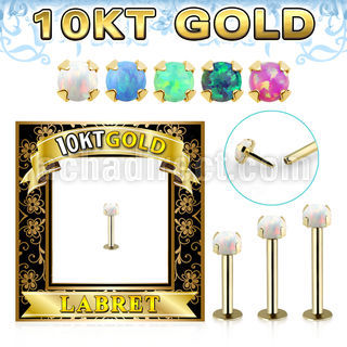 gilbo 10k gold labret w thread less top w synthetic opal