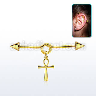 incntd19 industrial loop barbell acero 316l anodizado oro conos 5mm colgante cruz ankh oro distribuidor mayorista