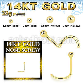 gscb1 14kt gold bend it nose screw with 1 5mm ball top