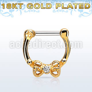 gsepk16 gold plated silver septum clicker 16g w bow cz