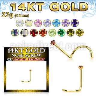 gszm12 14kt gold nose screw w tiny 1.25mm round color cz stone