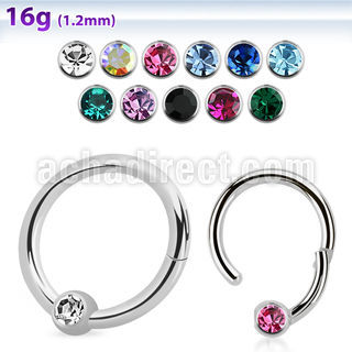 hbcrc16 high polished steel hinged ball closure ring w crystal
