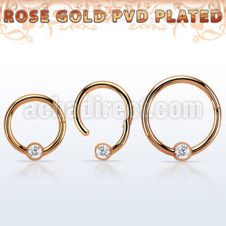 hbcrcr16 rose gold steel hinged ball closure ring w crystal