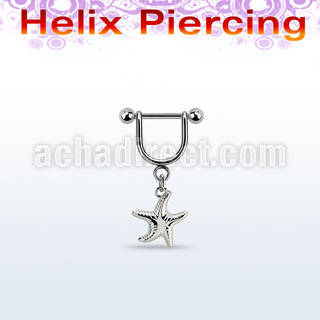 heud10 316l steel helix stirrup w dangling plain starfish