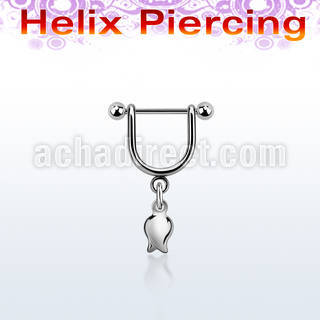 heud9 steel helix stirrup w a 16g, barbell w a dangling tulip