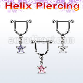 heuz11 piercing helix estribo acero quirurgico barbell bola 3mm colgante zirconita estrella 6mm plata venta