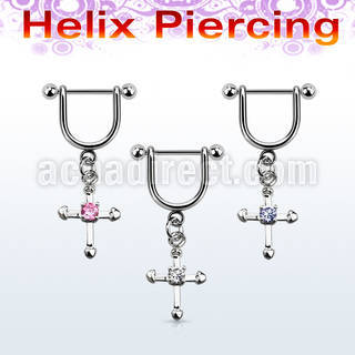 heuz2 316l steel helix stirrup w cross w a round cz stone
